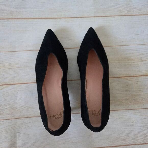 J. Crew Suede Leather Kitten Heels Pointy Toe Slide Women Shoes Size 6 1/2 Black - Picture 7 of 13